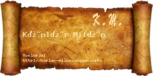 Káplár Milán névjegykártya